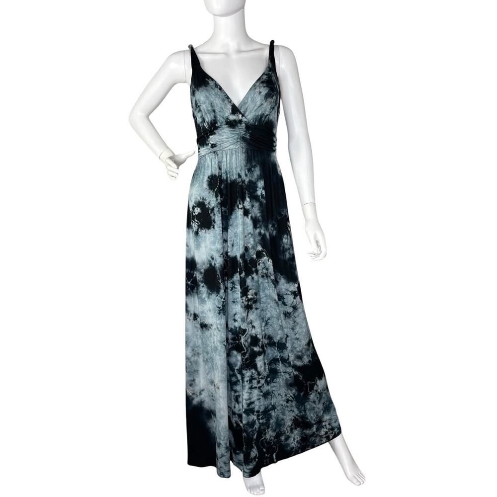 NWOT Green Dragon Maxi Dress Ruched Boho Summer Acid Wash Black Blue Size M - Picture 2 of 8